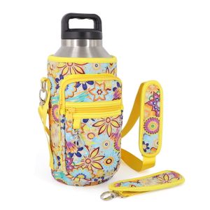 Half Gallon Jugs Water Bottle Holder with Adjustable Padded Shoulder Strap and 2 Pockets 64oz