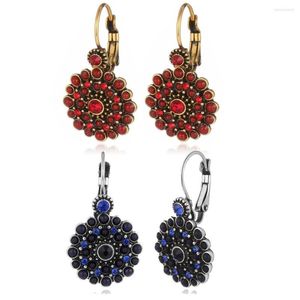 Orecchini pendenti Shineland 2023 Vintage etnico rosso nero 2 colori fiore Brincos Lady Charms strass goccia per le donne Bijoux regalo