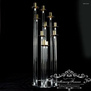 Dekoracja imprezy 2023 10 głowa Candelabra Clear Candle Holder Gold Candlestick Wedding Aisle Centerpiece Stage Walkway Decor