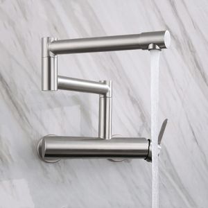 Kitchen Faucets Wall Mounted Faucet Food Grade Stainless Steel Cold Water Mixer Foldable Rotatable Convenient