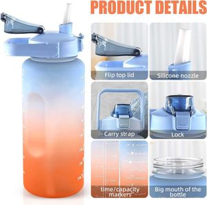 water bottle 2L Large Capacity Water Bottle With Straw Cup Gradient Color Plastic Fitness Water Cups With Time Marker Outdoor Sports Bottle P230324 good