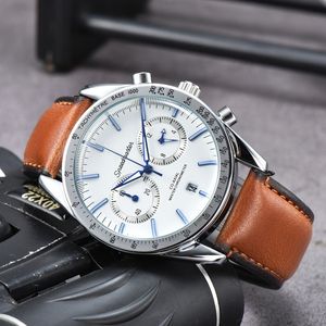 Omeg armbandsur för män 2023 Nya herrar tittar på fem sömmar Alla Dial Work Quartz Watch Top Luxury Brand Designer Chronograph Clock Leather Belt Men mode Fashion