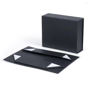 Confezione regalo 50 pezzi / lotto Scatola rigida pieghevole nera di alta qualità con coperchio a chiusura magnetica Scatole per bomboniere per biancheria intima 17x14x5,5 cm