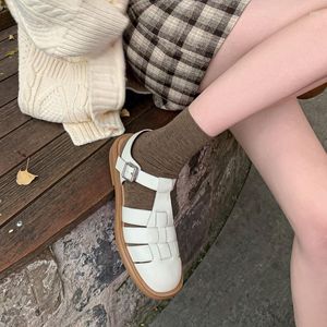 Sandaler 2023 Roman Style Women Summer Gladiatore Shoes Flat klackar Vintage Sandalias Split Leather Flats för Closed Toe