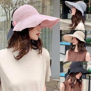 Wide Brim Hats Trendy Big-brim Sun Hat Bow Empty Top Fisherman Show Face Small For Outdoor