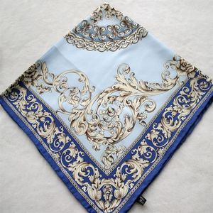 Mode Blumen blau Frühling und Herbst Drucken Seidenschal Frauen Hand Rollsaum Seide Twill Infinity Square Shawl191h