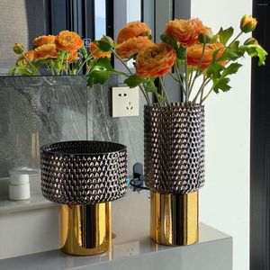 Vases European Style Light Luxury Electroplating Golden Glass Vase Decoration Home Soft Flower Arrangement