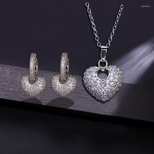 ネックレスイヤリングセットSUGOクラシックファッションパーソナリティハート銅マイクロインライドジルコンネックレスセットYoung Girls Jewelry Gift