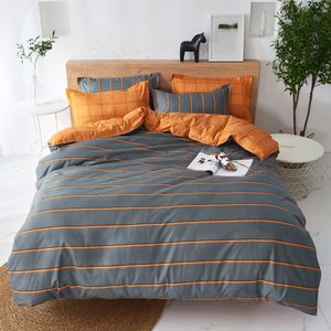 Set di biancheria da letto Biancheria da letto Copripiumino morbido super caldo Set da letto Semplice Strisce sottili Set copripiumino per biancheria da letto grigio arancione 3 pezzi 4 pezzi King Queen Full 230504