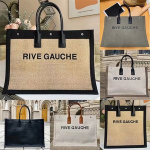 Rive Gauche Tasarımcı Çanta Straw Tuval Deri Tote Keten Büyük Plaj Çanta Kadın Bayanlar Luxurys Alışveriş Çantaları Seyahat Satchel Cüzdan Kılıf
