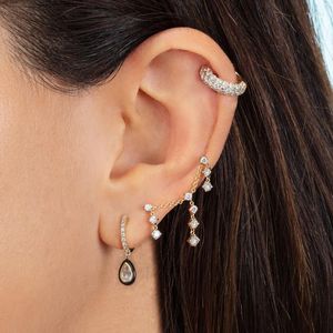 Studörhängen Dubbelpiercing Micro Pave Clear CZ Station Link Chain Tassel Drop Earring for Women Minimal Delicate Dingling Smycken