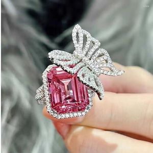 Cluster Rings Luxury Butterfly Pink Diamond Ring 925 Sterling Silver Party Wedding Band per le donne Promessa nuziale Regalo di gioielli di fidanzamento