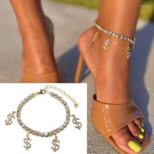 Anklets Summer Trendy USD Symbol Crystal Rhinestone Anklet For Women Boho Barefoot Beach Accessories Female Bracelet Jewelry