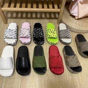 Chunky Slide Sandal Diseñador Zapatillas de punto Mujeres Tela Goma Mula Letras Impresión Sandalias Plataforma de verano Cuñas Sandalia con caja