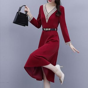 Casual Dresses Women Spring 2023 Female Autumn Winter Long Sleeve Bottom Slim Fashion Vestidos High-End Red Mid-Length Dress A0032