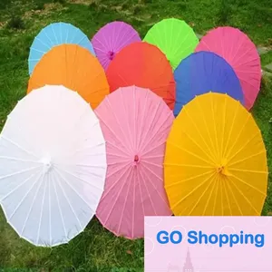 Top Quality Chinese Colored Umbrella White Pink Parasols China Traditional Dance Color Parasol Japanese Silk Wedding Props 50pcs