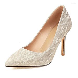 Elbise ayakkabıları altın gümüş kadın pompalar 8.5cm ince yüksek topuklu kadın sivri uçlu parti düğün 2023 yaz boyutu 11 12