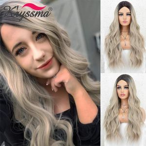 Синтетические парики Kryssma ombre Blonde для женщин платиновый парик со средней частью пепла длинные волнистые