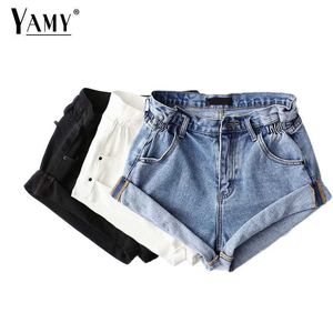 Kvinnors shorts 2022 Summer Korean Elastic High midja Shorts Womens Casual Denim Shorts Black White Sexy Jean Shorts for Women Fashion Bottoms Z0505