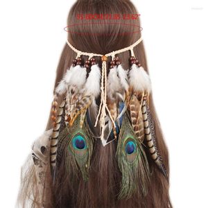 Hair Clips Feathers Capacete da cabeça da cabeça Bohemian Tassels Headwear com miçangas Acessórios para mulheres para mulheres