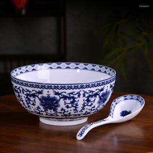 ボウル9インチJingdezhenセラミックビッグボウルラーメンスープ濃厚青と白の磁器フルーツサラダミキシングヌードル