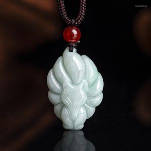 Pendant Necklaces Natural A Jade Nine Tailed Carved Necklace Gift Jewelry Certificate