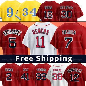 5 Enrique Hernandez Rafael Devers Maglie da baseball Masataka Yoshida Justin Turner Christian Arroyo Boston Chris Sale Wilyer Abreu Connor Wong