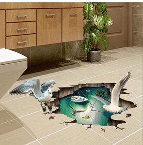 Wallpapers Youman Seagull 3D Floor Stickers Material Removable Glacial Trail Wall For Kids Room Washroom Decor