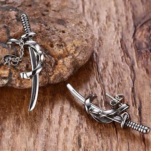 Stud Earrings Japanese Samurai Scimitar Sword For Men Small Vintage Titanium Steel Katana Ear Piercing Earing Punk Jewelry