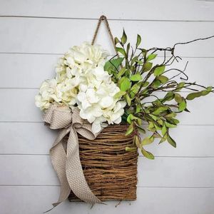 Decorative Flowers Spring Wreath For Front Door Summer Handmade White Hydrangea Hello Farmhouse Garland Wedding Decor Sign