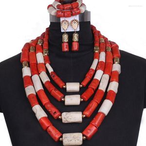 Серьги ожерелья устанавливают свадебные украшения Dudo для невесты Orange White 11-22 мм подлинные коралловые бусы Нигерийские 2023