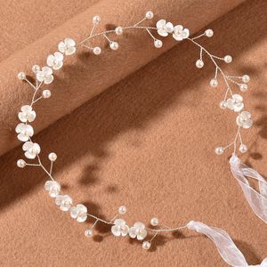 Brudhuvudkläder bröllop smycken pärla tre kronblad blommor handgjorda mjuka huvudkläder pärla hårband bröllop klänning hår tillbehör