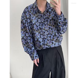 Mäns casual skjortor spring långärmad skjorta män mode tryckt blommor koreanska lösa överdimensionerade is Hawaiian M-XL