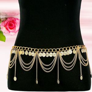 Waist Chain Belts Vintage Pendant Long Tassel Sling Belly Chain Ladies Gypsy Metal Engraving Coin Pendant Belt Chain Body Accessories Jewelry 230506