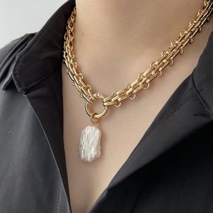 Pendant Necklaces PerisBox Large Square Natural Freshwater Pearl Chunky Chain Necklace for Women Vintage Elegant Baroque Pearls 230506