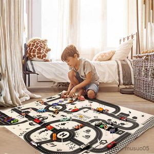 Rugs Playmats for Kids 130*100CM Parking Lot map 83*58CM City Map of Road Carpet Traffic Signs Baby Play Mat Toys