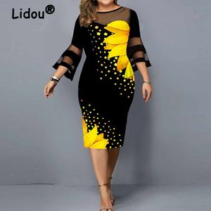 Sukienki w dużych rozmiarach panie harajuku długie rękawe sukienki plus size Women Vintage Elastyczna talia Tlewa koronkowa Koronka seksowna druk przyjęcie midi sukienki 230506