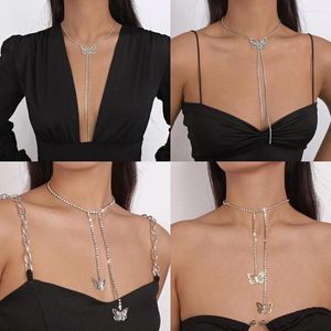 Anhänger Halsketten Kristall Klaue Kette Schmetterling Choker Für Frauen Mode Hip Hop Punk Lange Strass Quaste Pnedant Halskette Schmuck Geschenk