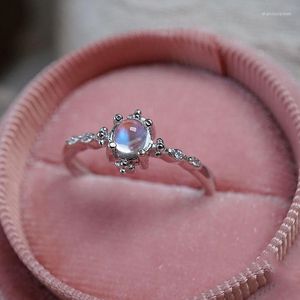 Cluster Rings Natural Bright Blue Moonstone Gem Ring Open Mouth Crystal Birthday Gift Girl