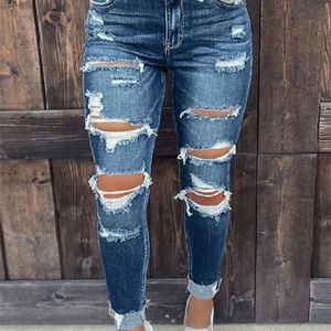 Women's Jeans Women Stretch Ripped Jeans Frayed Raw Hem Distressed Denim Pants with Hole 230505