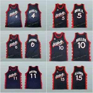 Üç 1996 Basketbol Formaları Karl 11 Malone Grant 5 Hill Reggie 10 Miller Jersey College Lacivert White 13