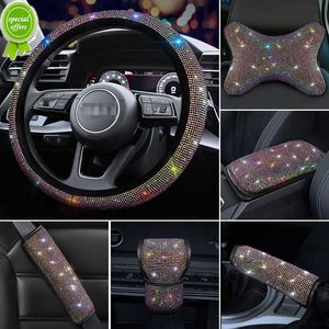 New 2022 PU Leather Car Steering Wheel Cover Set Diamond Pink Auto Wheel Covers Cases for Lady Girls Car Accessories for Woman