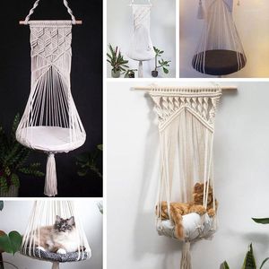 Camas de gato boho mão de pet hammock pendurado gatos leito macru gaiola balanço decoração de casa interna de animais de estimação de cesta tapeçaria