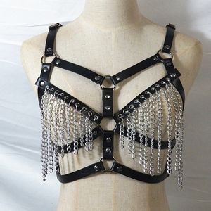 Belts LEATHER HARNESS Belt Body chain Bondage Lingerie Sexy Goth adjustable Bra Dance festival Halloween Punk Wear for Women 230506