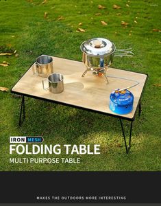 Camp Furniture Outdoor Barbecue Folding Drain Rack Grid Table Bamboo Board Camping Self Driving Picnic Portable Iro