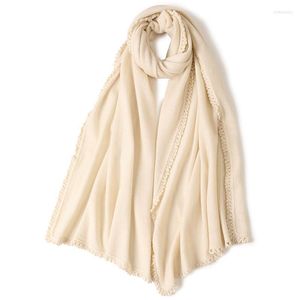 Halsdukar Cashmere Scarf Line virkning fransade kvinnors stickade sjal rå kant beige high-end våren hösten 2023