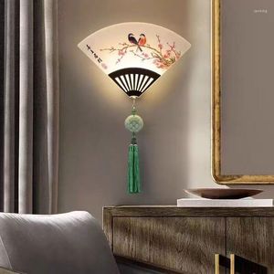 Wall Lamp Bedroom Chinese Style Exquisite Classical Fan Shape Living Room Background Study-room Aisle Light Tassel Pendant