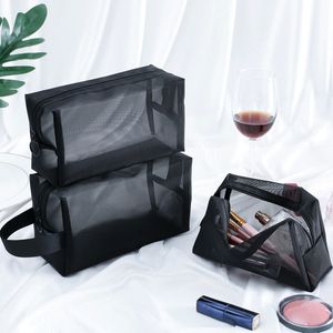 Cosmetic Bags Cases Clear Black Makeup Bag Travel Neceser Toiletry Cosmetic Organizer Bag Pouch Set Women Mesh Small Large Transparent Make Up Bag 230505