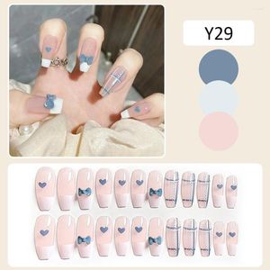 False Nails 2023 24PCS Long Press On Heart Bow Decor Full Coverage Artificial Removable With Jelly Gel/Glue Sweet Style