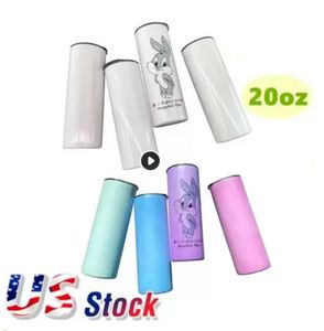 2 dias entrega 20 onças de sublimação reta Tumblers de aço inoxidável em branco Branca de água branca Dinkware USA Stock